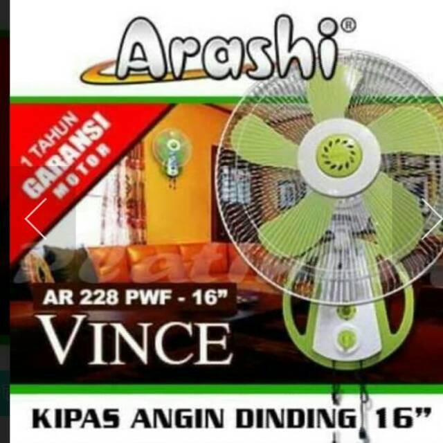 ARASHI Kipas Angin Dinding 16 Inch AR 228PWF Vince / Wallfan - Garansi 1 Tahun