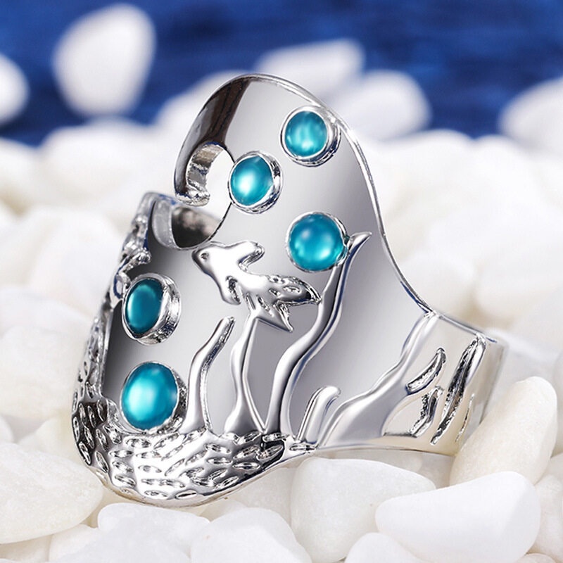 Cincin Lapis Silver Desain Ikan Gaya Bohemian Vintage Untuk Wanita