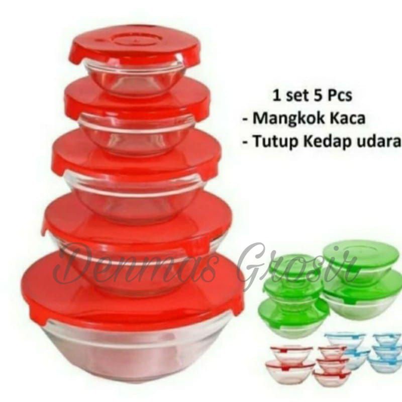 ( MURAH) Mangkok Bowl isi 5 Pcs / Mangkok Kaca Set / Mangkok Beranak