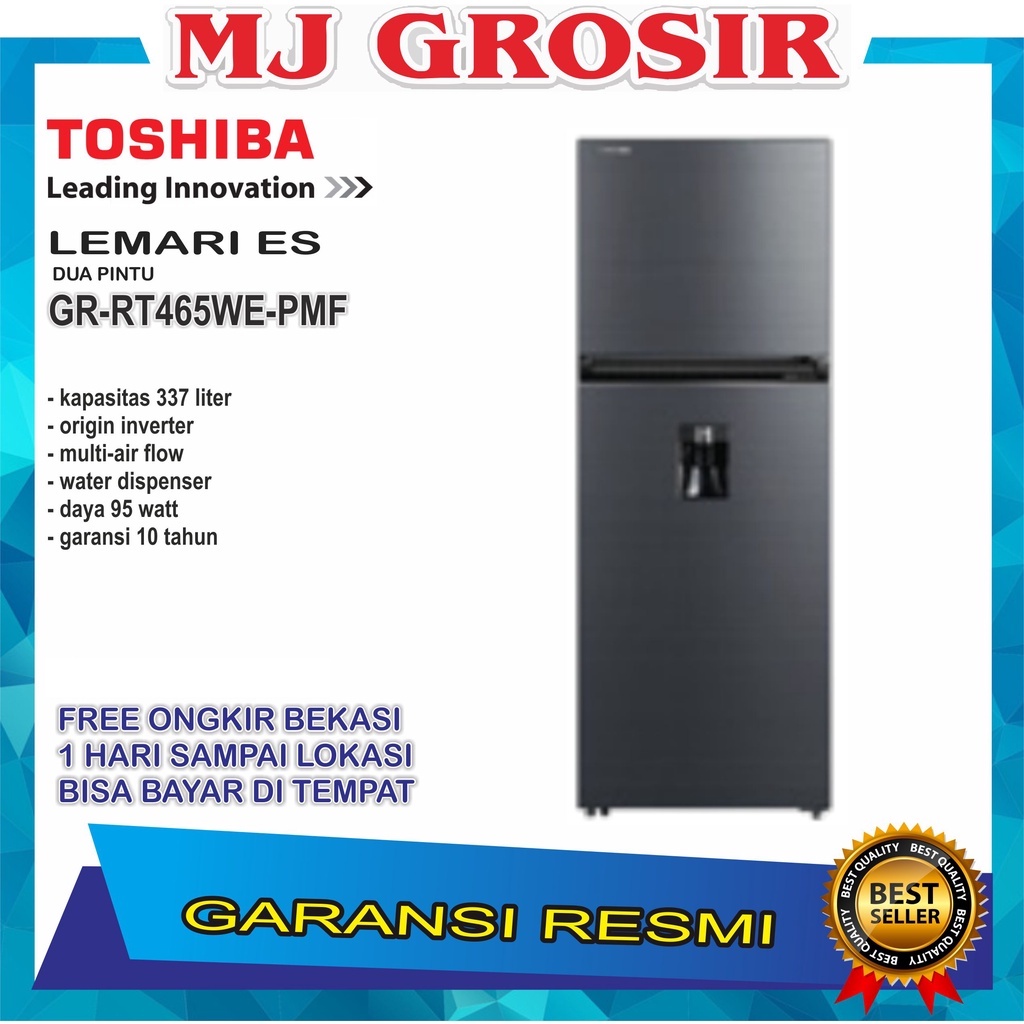 KULKAS TOSHIBA GR-RT 465 WE-PMF LEMARI ES 2 PINTU WATER DISPENSER
