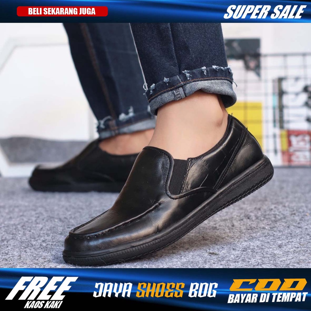 FUTTO|Sepatu Formal Casual Pria Kulit Asli Pantofel Slop Hitam Pria Kerja Kantor