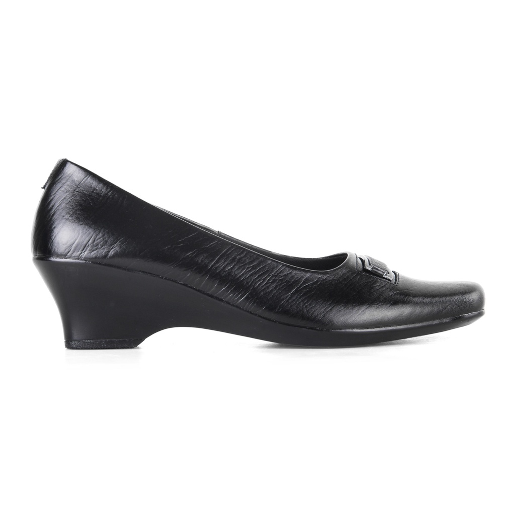 Sepatu Wanita Wedges Casual Kerja Kantor Guru PNS Formal Kulit Asli Anti Slip VLY1414 Hitam