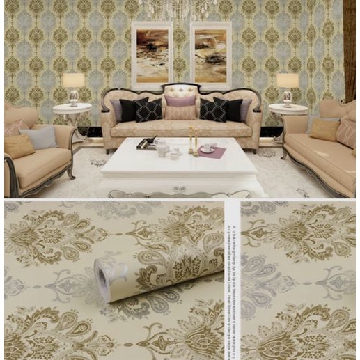 MARKASSHOP66--WALLPAPER STICKER DINDING MOTIF BATIK SILVER GOLD