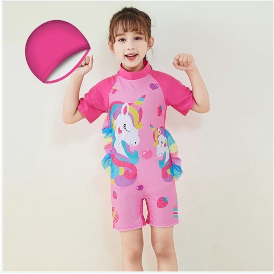 Set Baju Celana Renang Anak CEWECOWO NEW PAKAI TOPI 3D 2-11 tahun Import dengan topi Baby Boy swimmers swimsuit pakaian