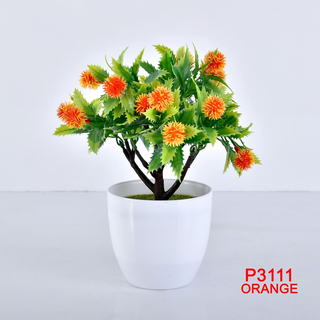 COD / TL88 POT TANAMAN  BUNGA HIAS DEKORASI RUANGAN BUNGA PLASTIK HIAS P3111-ORANGE