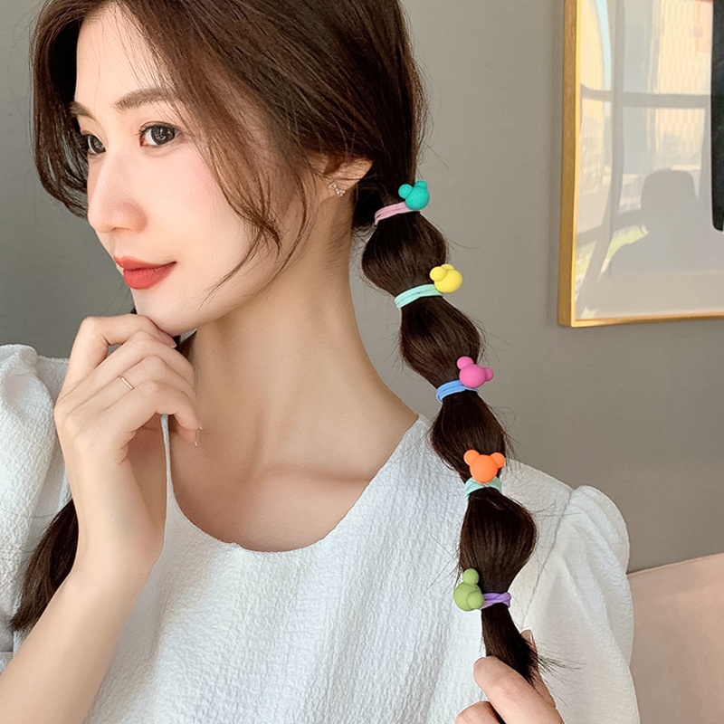 10pcs / Set Ikat Rambut Karet Elastis Motif Kartun Gaya Korea Untuk Anak Perempuan