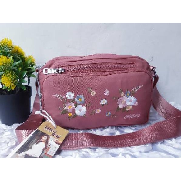 Tas slempang chibao motif bordir bunga import 8G0