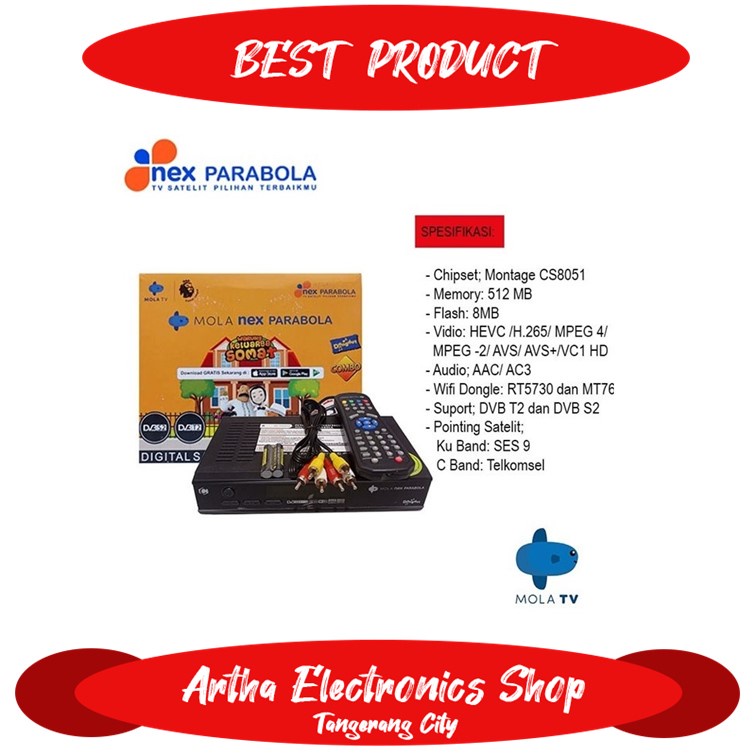 DVB-T2 Digital Receiver Parabola & Set Top Box Nex Mola Parabola Combo Terlengkap AES