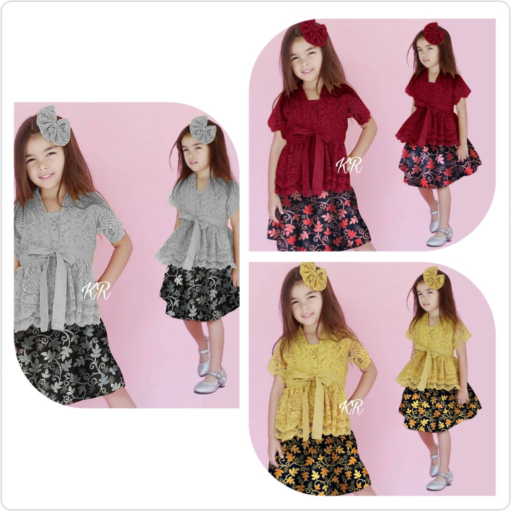 READY STOCK - Set Kebaya Anak Perempuan DRESS Anak Batik Sabrina Setelan Anak Cewek - (Atasan + rok)