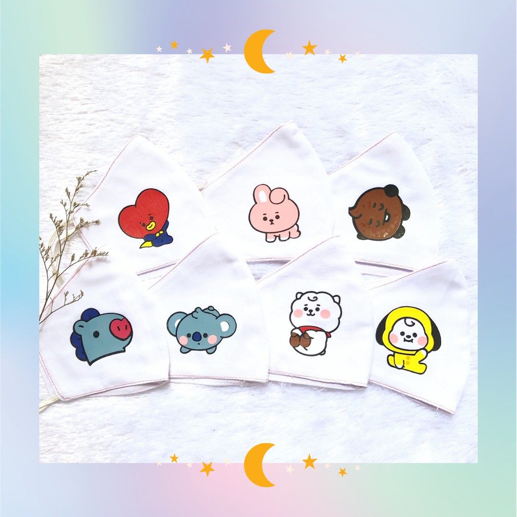 Masker Kain Dewasa Non Medis Washable Cover Mask Earloop Lucu Karakter Baby BT21 Tata RJ Chimmy