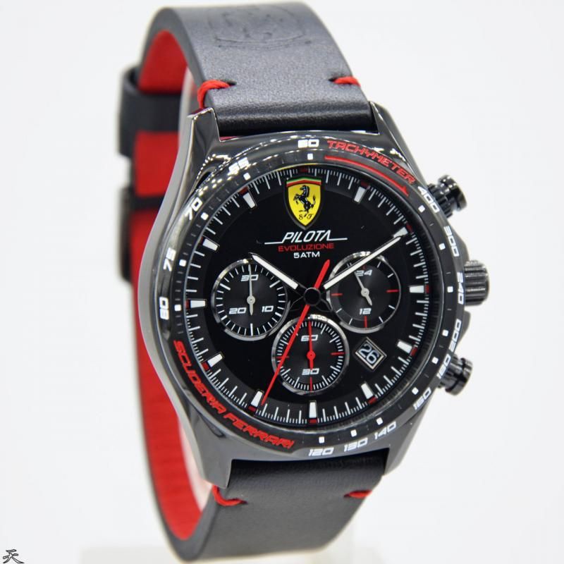 Jam Tangan Pria Ferrari 0830712 Pilota Leather Kulit Hitam Original Murah