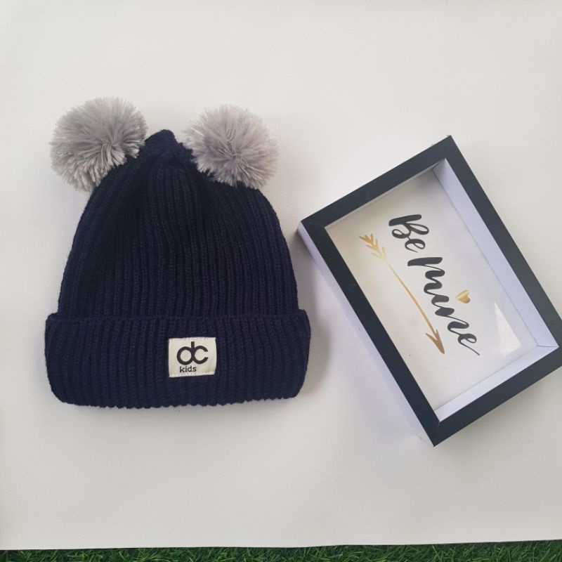 Topi Rajut Anak Pompom Kupluk Rajut Anak Bayi Pompom-Navy