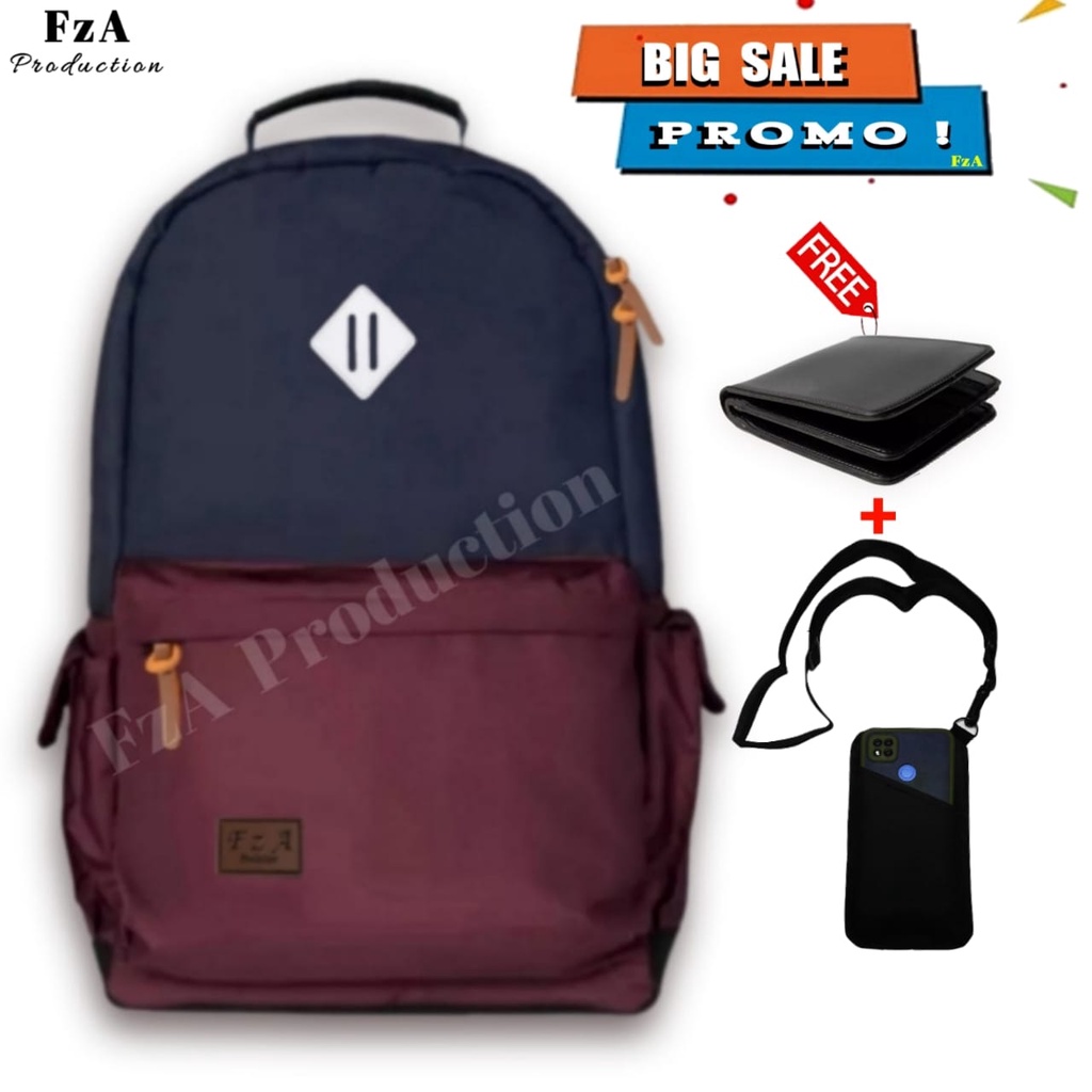 Tas Ransel Punggung Distro Casual Pria Wanita / Tas Ransel Laptop Original - FzA GRATIS Dompet Sakko HP