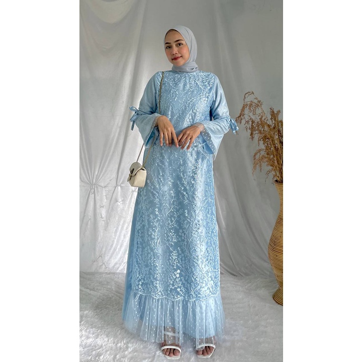 Luna Gamis Kondangan Dress Satin Baju Brukat Tulle Gamis Pesta  Seragam Bridesmaid Long Dress Muslim Tille Premium