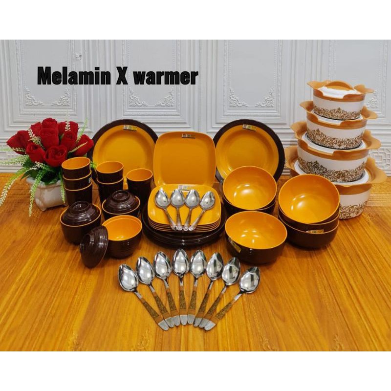 MELAMIN DINNER SET 30 PCS+ WARMER FOOD SET FREE SENDOK BATIK