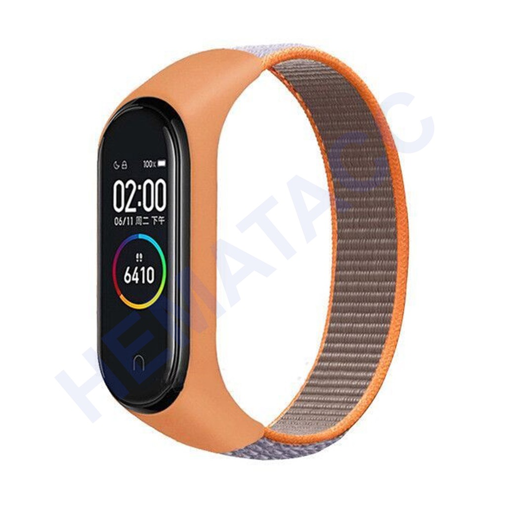 Strap Nylon Mi Band 6 5 4 3 Tali Jam Nilon Xiaomi Smartband M6 M5 M4 M3 OASE-Orange Abu