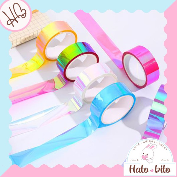 

Solatip Hologram selotip opp masking tape bujo planner diy warna warni shining cute scrapbook HB568