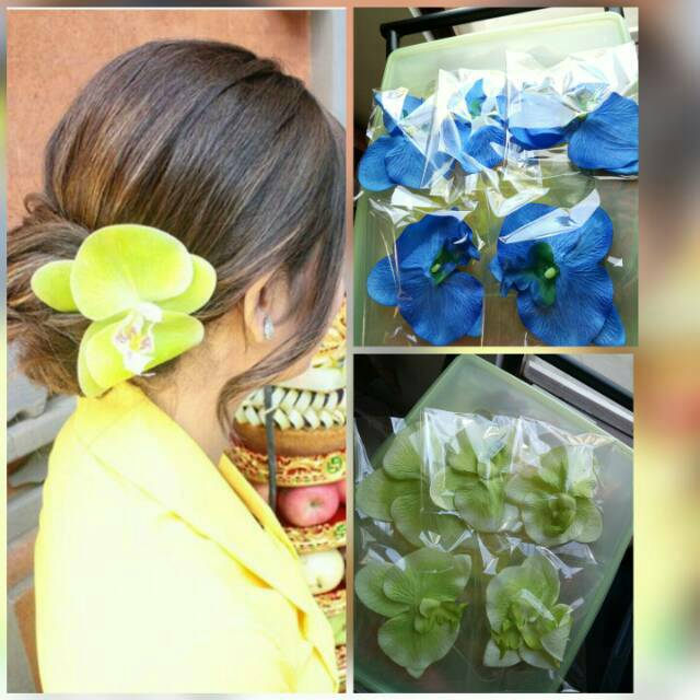 Jepit anggrek kain biru/jepit anggrek palsu