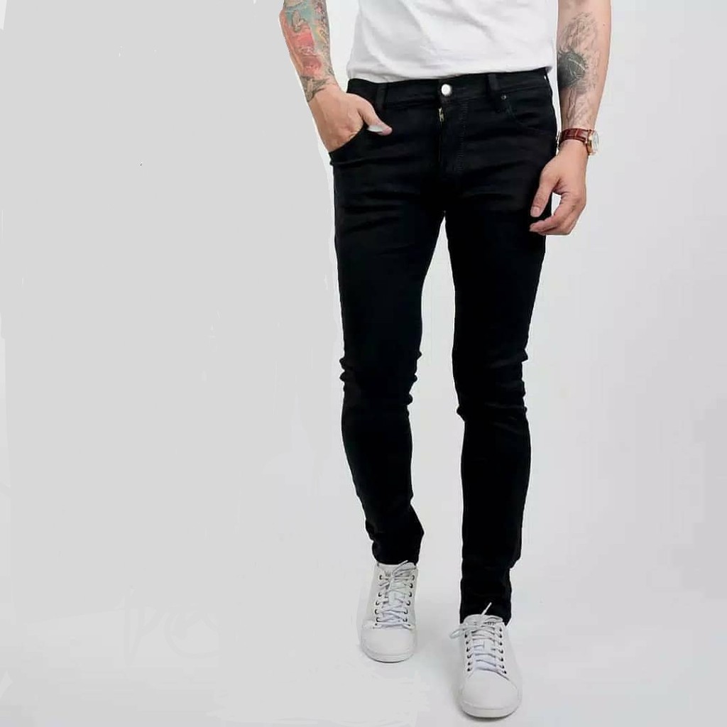 Celana jeans pria / celana panjang Straight celana jeans hitam panjang skinny semi slimfit cowo / cowok