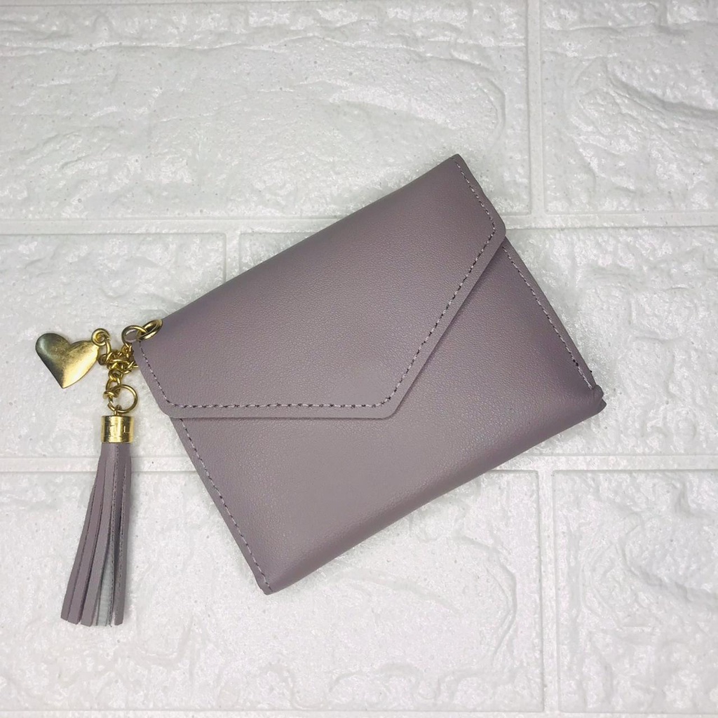 ⭐Gogoland⭐ WD008 Dompet Lipat Import Korea DL15 Rumbai Rumbai Dompet Murah-UNGU GELAP