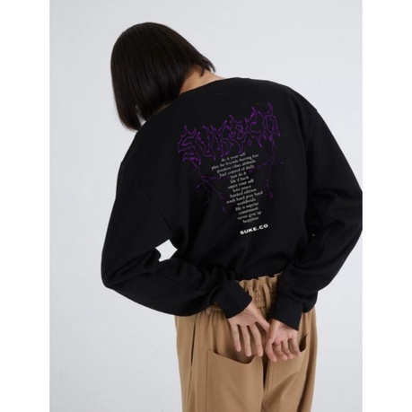 SUKE SWEATER CREWNECK HITAM METAL GRAFFITI UNISEX FULL LABEL