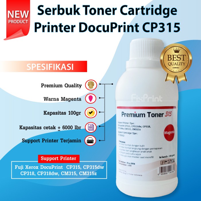 Serbuk Toner Cartridge Fuji Xerox CP315 CP315dw Tinta Bubuk Compatible Printer CM315 CP318dw