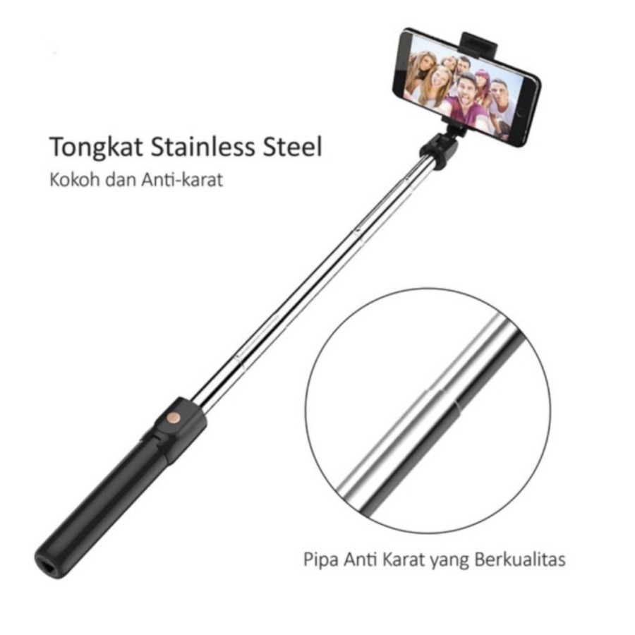 Trend-Tongsis Bluetooth Macaron R-1 Selfie Stick Remote Live Streaming R1