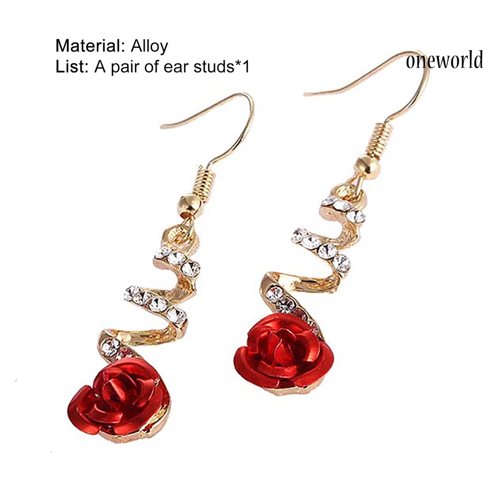 OW# 1 Pair Rose Flower Shape Women Earrings All-matched Elegant Spiral Long Dangle Earrings Jewelry Accessory