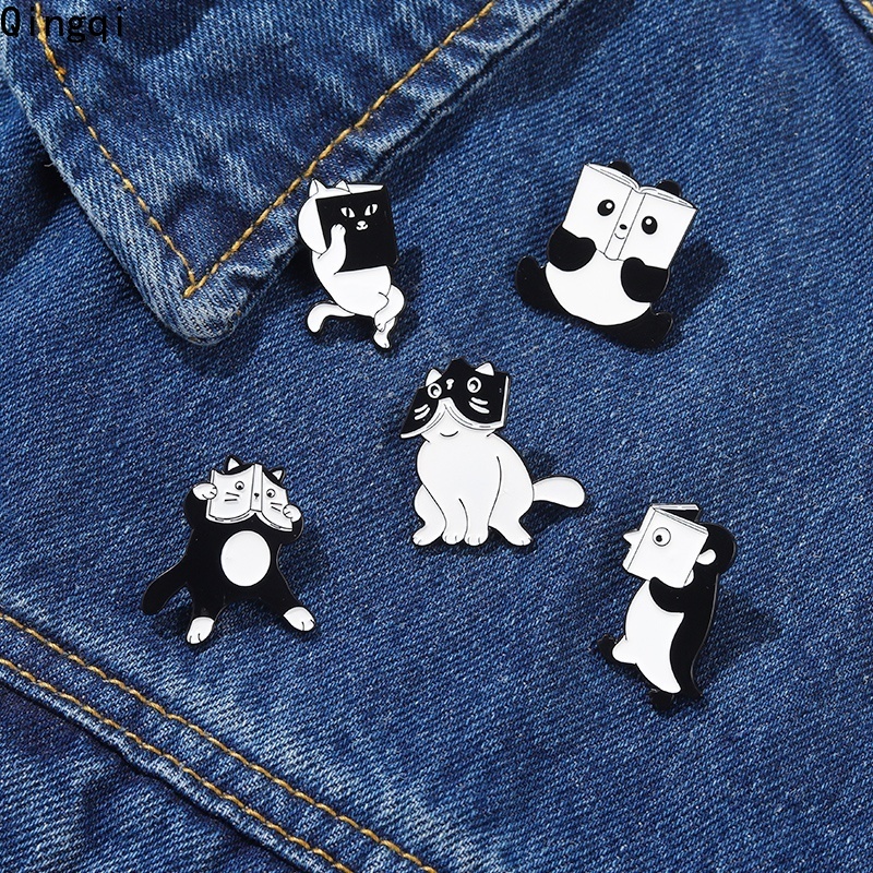 Bros Pin Enamel Bentuk Kartun Hewan Panda Kucing Penguin Untuk Hadiah Teman