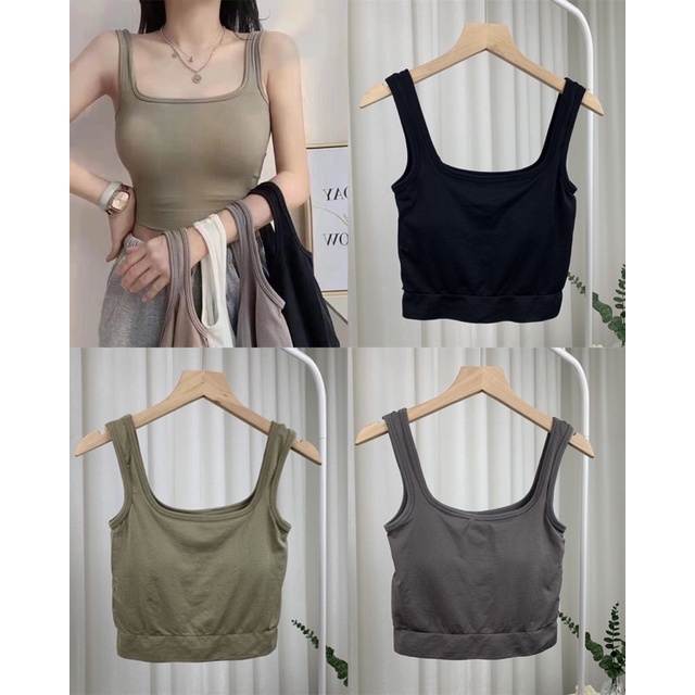 Tanktop square cup bra wide strap / basic square tank push up cup bra / tank top basic import