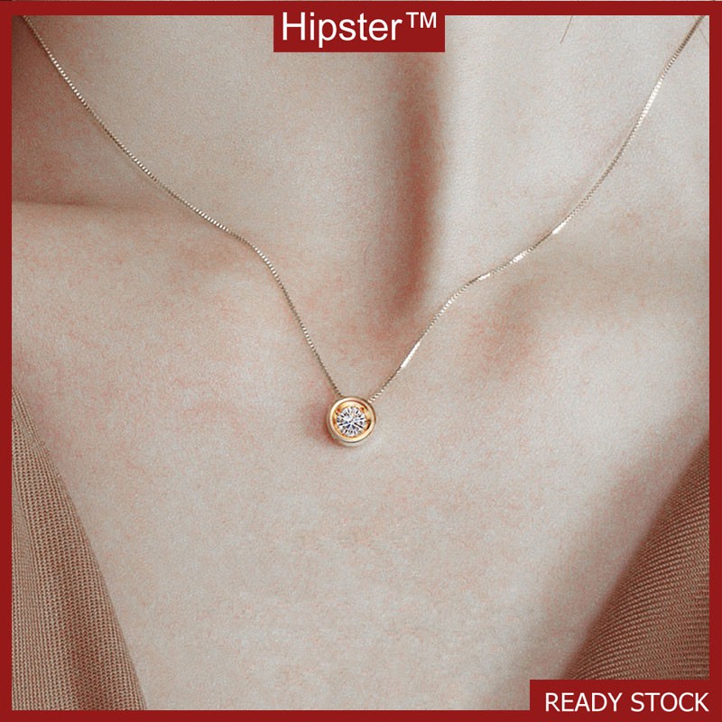 Simple and Versatile Exquisite Light Luxury Diamond Super Flash Two-Color Pendant Necklace