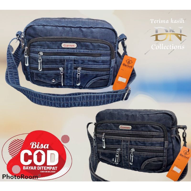 Tas slempang wanita bahan jeans original garnet