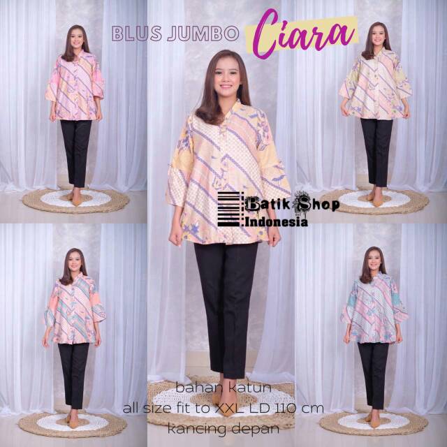 Blus Jumbo Ciara Batik Soft Modern Busui Baju Kerja Kantoran Seragaman Blouse Kondangan Warna Pastel Busui Friendly Modern Warna