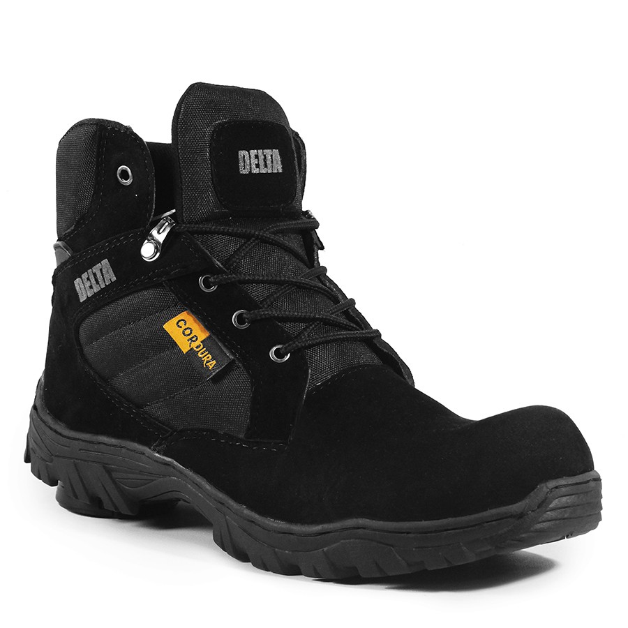 Sepatu Safety Boots Pria Ujung Besi Tactical Sleting Pendek Hitam / Tracking Hiking / Kerja Proyek