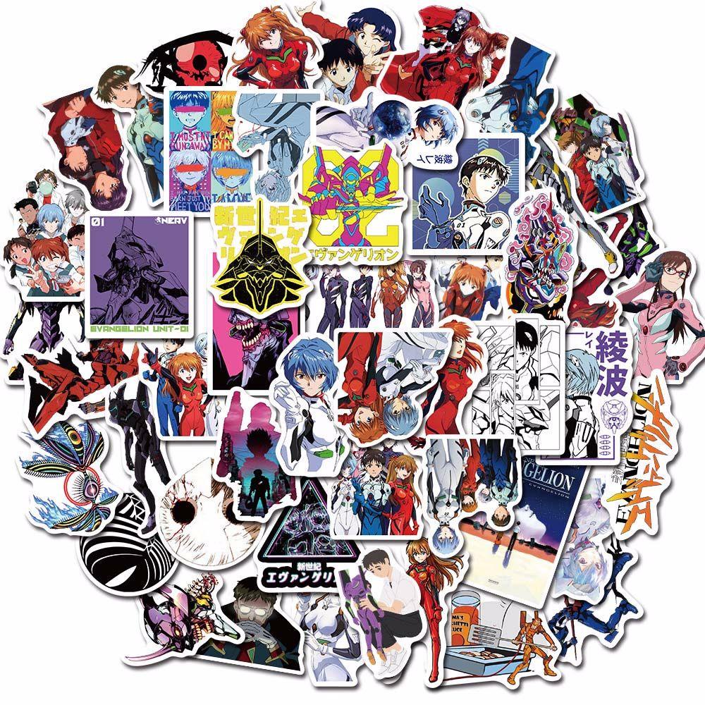 Lanfy 50pcs / Pak Stiker Motif Anime Evangelion Anti Air Untuk Dekorasi Scrapbook / Laptop / Koper / Mobil