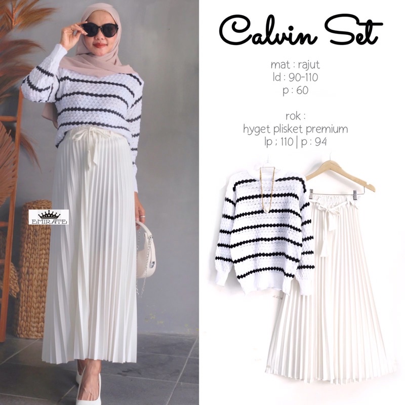 BAJU SETELAN RAJUT ROK PLISKET / CALVIN SET BY EMIRATE