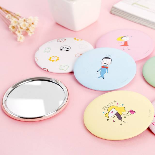 Cermin Kaca Bulat Kecil Dandan Rias Motif Kartun Lucu Murah Make Up Kosmetik Cosmetic-1