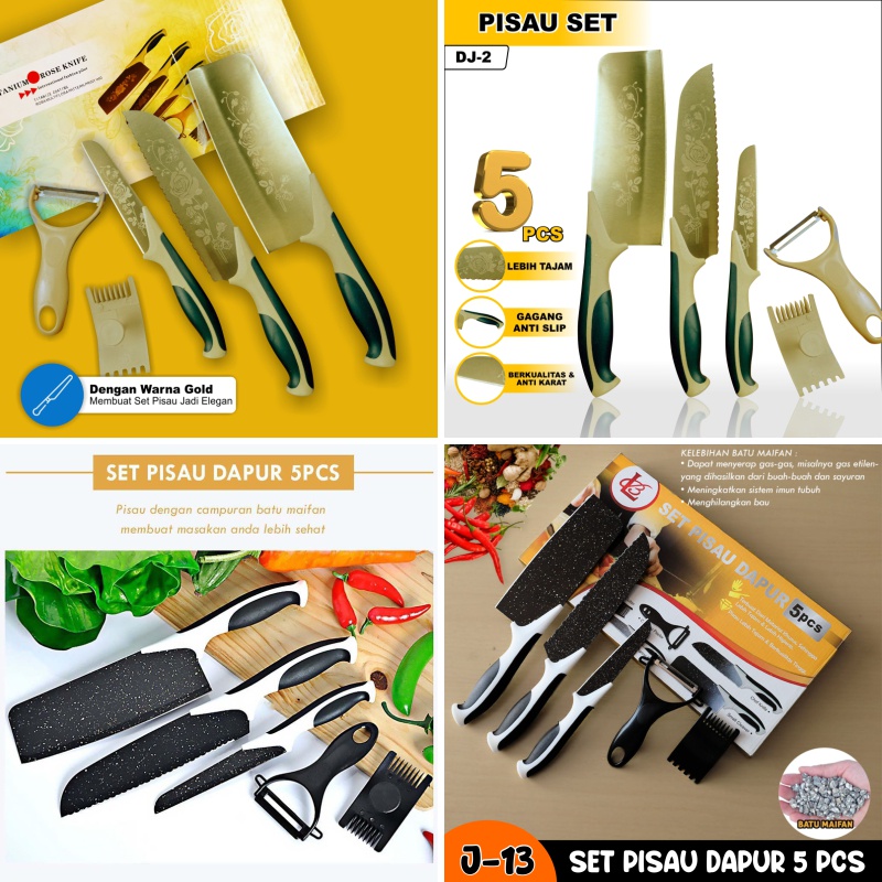 Pisau Batu Maifan Ceramic Peeler Set 5 in 1 Pisau Dapur Lengkap Plus Kupasan WD