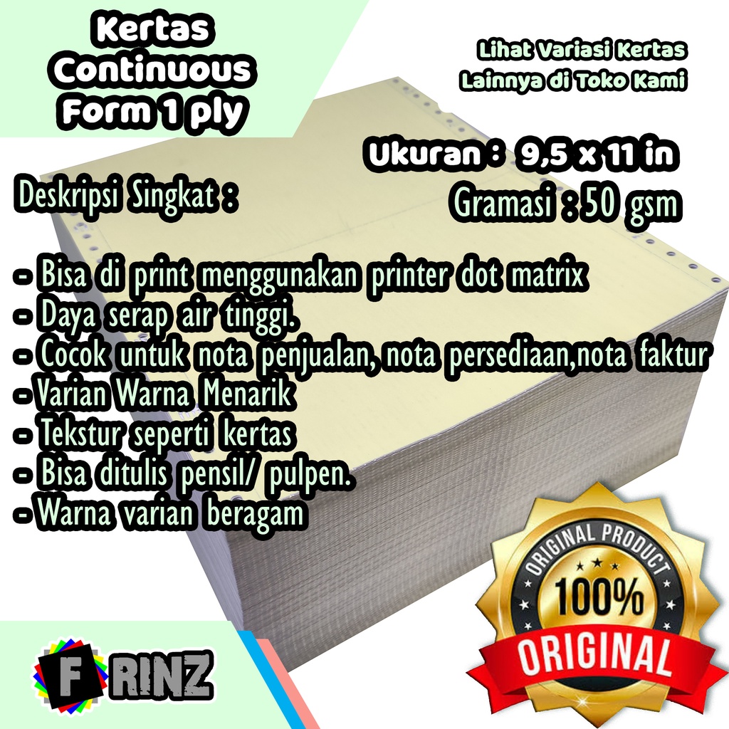 

Kertas Continuous Form 1 ply dan 1 ply PRS 9,5 x 11 Kertas Komputer 50 gsm