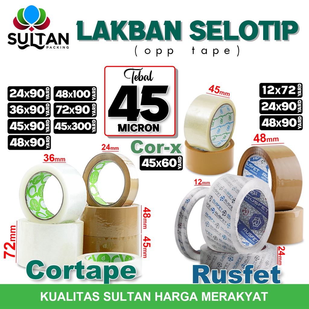 

Lakban Isolasi Selotip OPP Tape CORTAPE RUSFET Plakban Packing TERMURAH / SATUAN