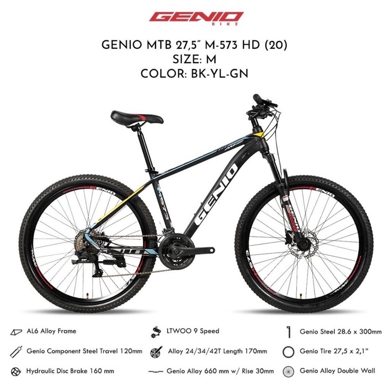 Sepeda Gunung MTB 27,5 GENIO M 573 HD by United 9Speed Alloy Rem Hidrolik Cakram Garansi Resmi