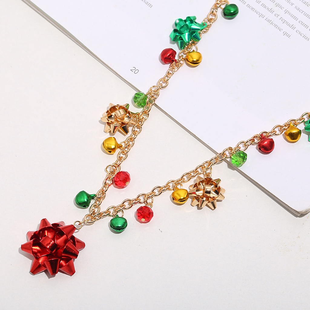 Hu Hu Hu Hu Hu Alat Bantu Pasang Kacamata♡ Set Kalung Gelang Anting Kait Desain Bunga Bell Natal Element Warna-Warni Untuk Wanita