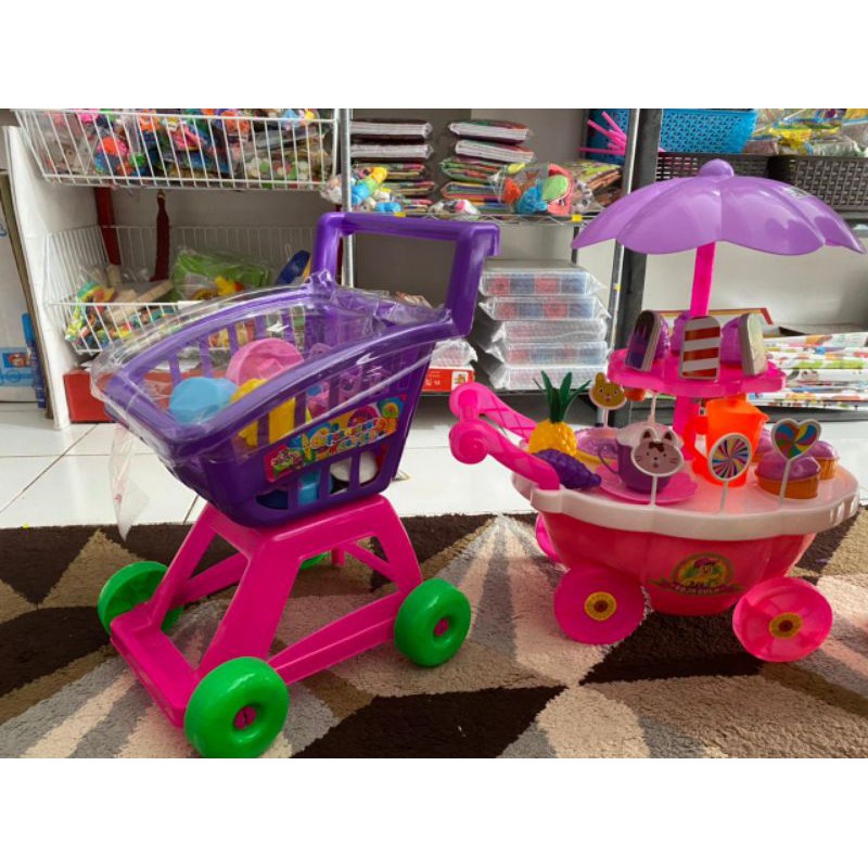troley supermarket troli pasar mainan masakan mainan anak perempuan gerobak eskrim