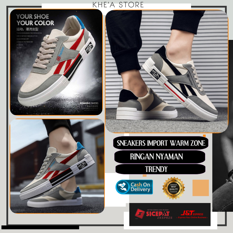 Sepatu Sneakers Sneaker Pria Cowok Original Import-Warm Zone-C19 Tali Fashion Keren Murah A5
