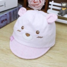 Topi Anak Bayi Usia 3 - 12 Bulan IMPORT Motif Beruang - Topi Anak Bayi Bahan Adem Lembut Bagus-PINK