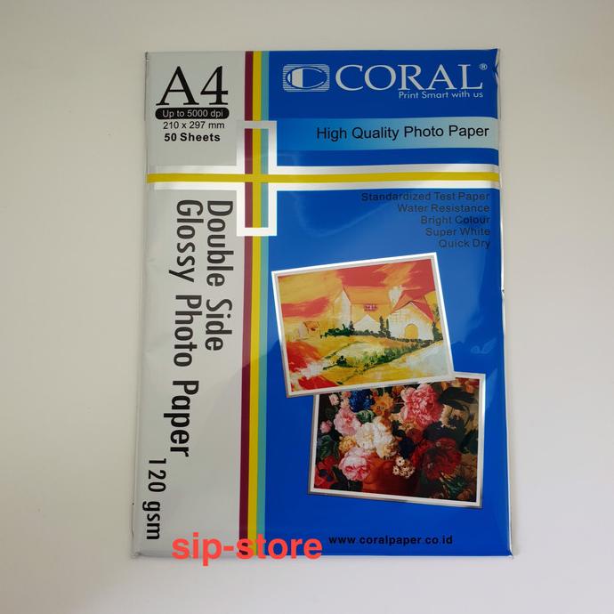 

KERTAS PHOTO CORAL DOUBLE SIDE GLOSSY PHOTO PAPER A4 120 Gsm Star Seller Termurah