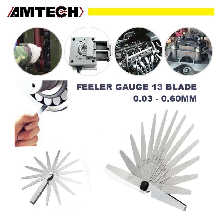 Amtech Alat Ukur Celah / Pisau Pengukur Ketebalan / Feeler Gauge 13 Blades / High Precision Feeler Gauge