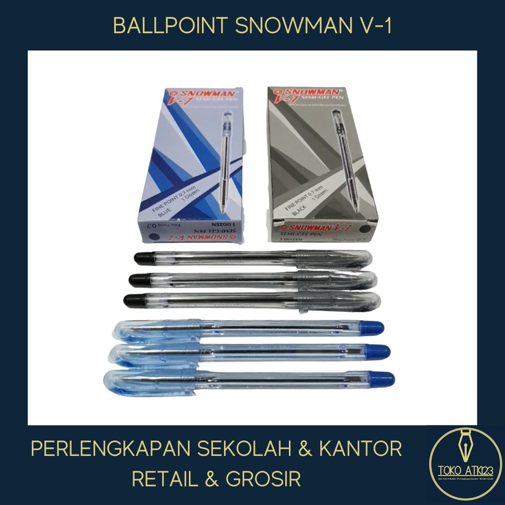 Ballpoint / Bolpen / Pulpen Merk Snowman V-1 V1 Semi Gel Fine 0.7