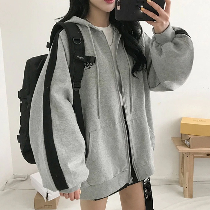 Sweater Wanita Oversize Korean Sweter Hoodie Grey big size Jpan