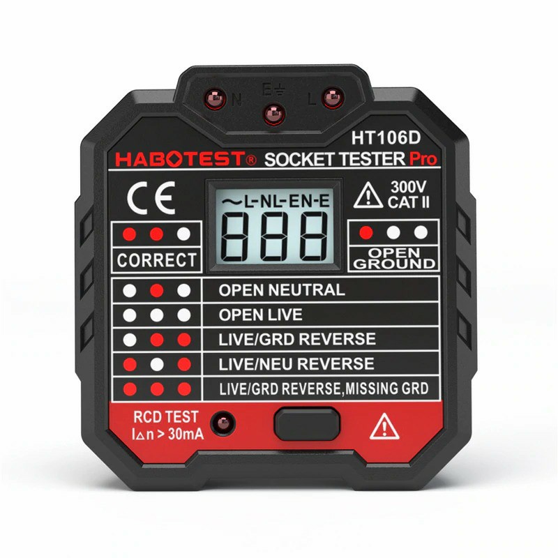 Socket Tester Pro HT106D Voltage Test Alat Uji Kelistrikan Grounding Meter 220v Voltmeter Habotest